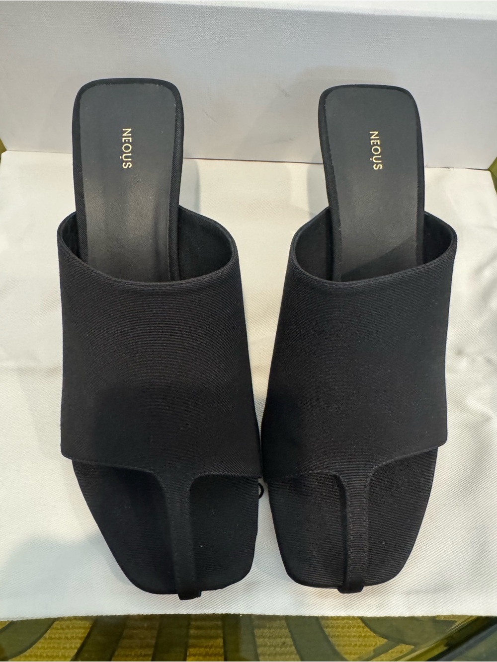 Neous Women's Black Grosgrain Square-Toe Mule